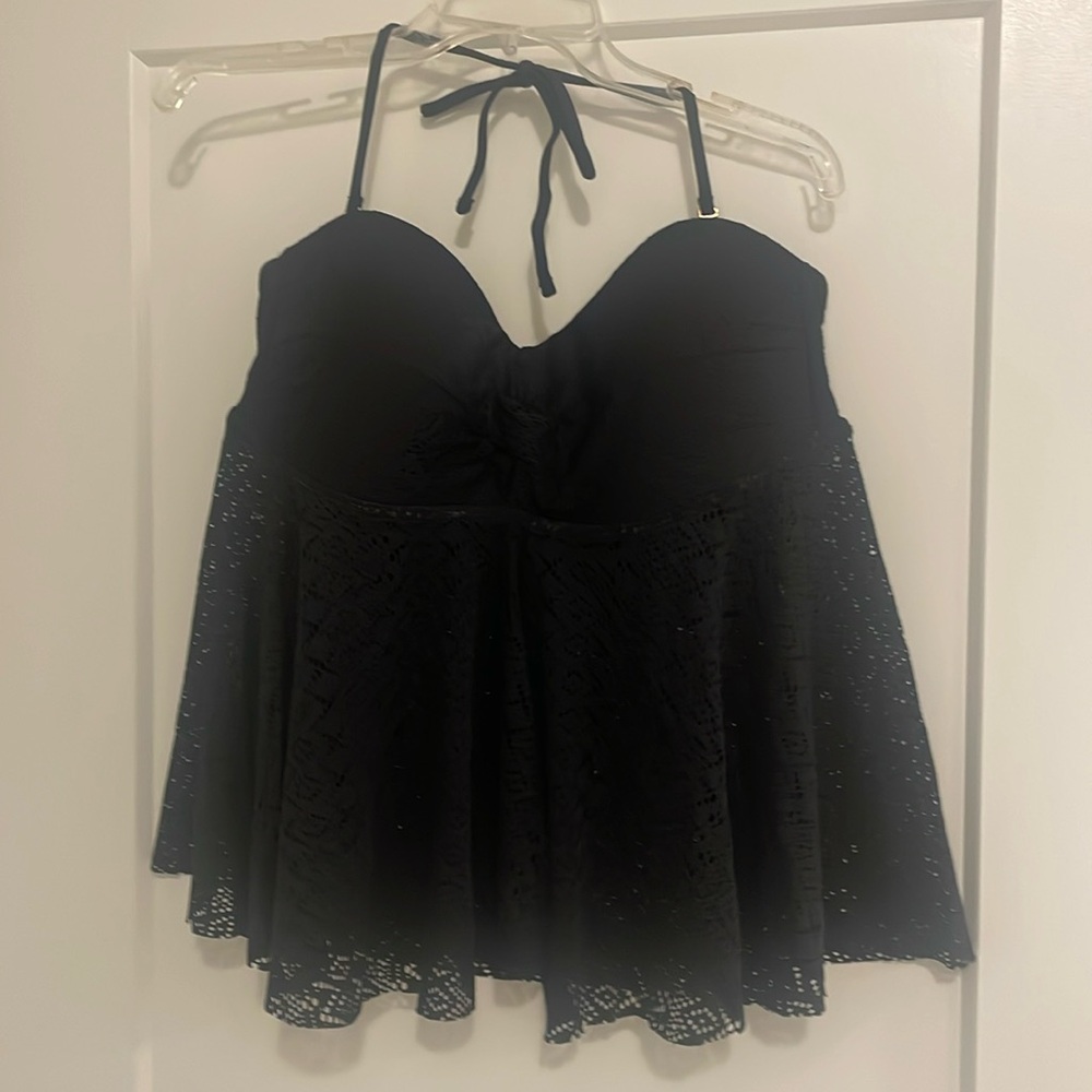 Merona, XL black tankini with eyelet detail. Halter neck.